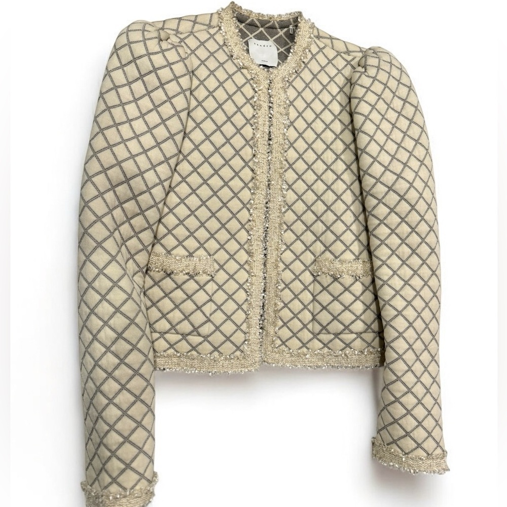 NWOT Sandro quilted blazer cream 4